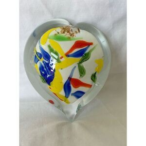 Murano Heart Glass Paperweight MULTI COLOR DECO 70’s MCM VTG